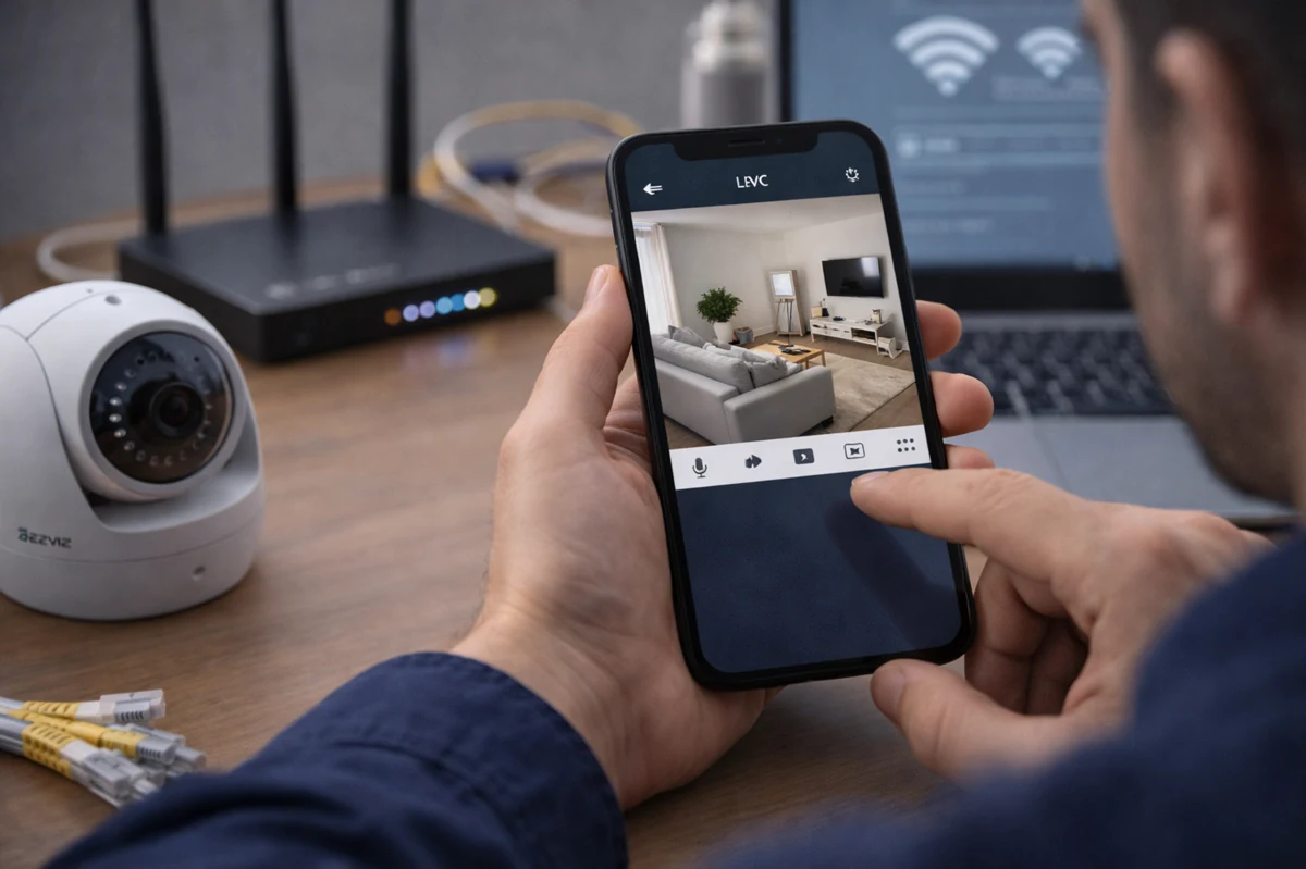 камера EZVIZ подключена к телефону и показывает видео в приложении
