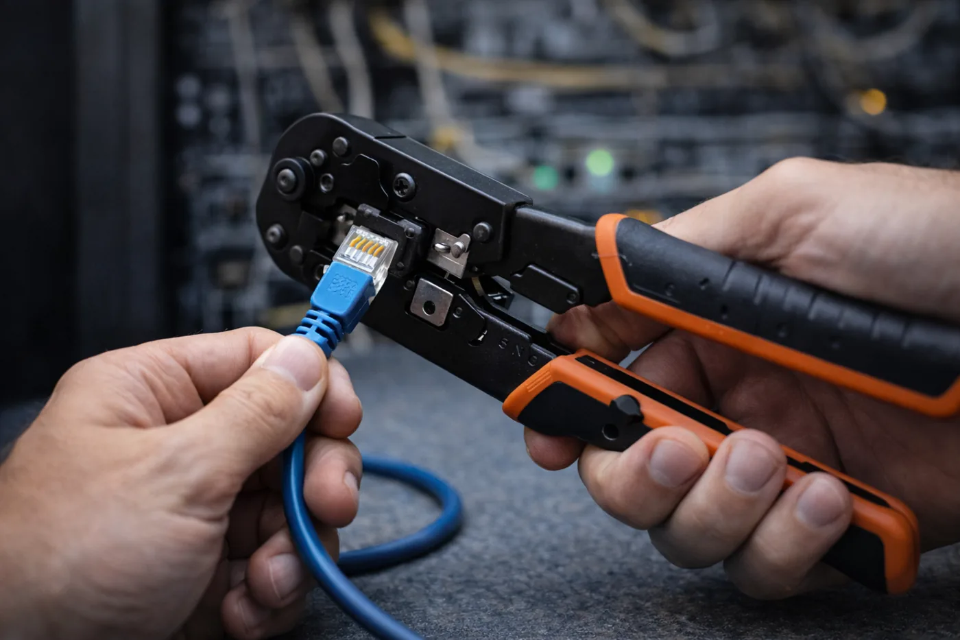 Обжим витой пары коннектором RJ-45 кримпером