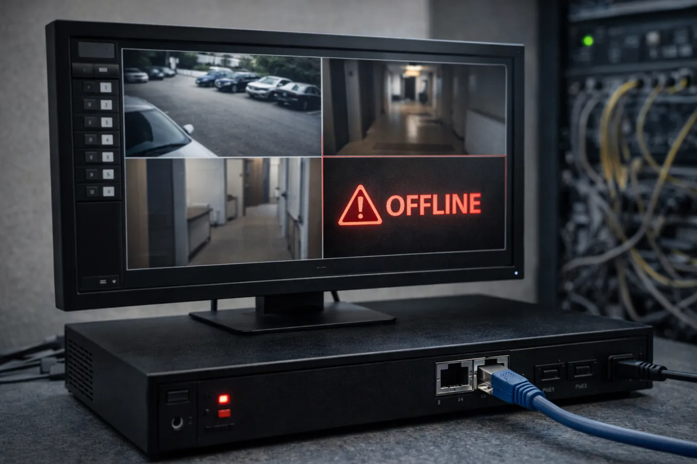 Видеорегистратор и монитор: один из каналов не показывает изображение, статус Offline