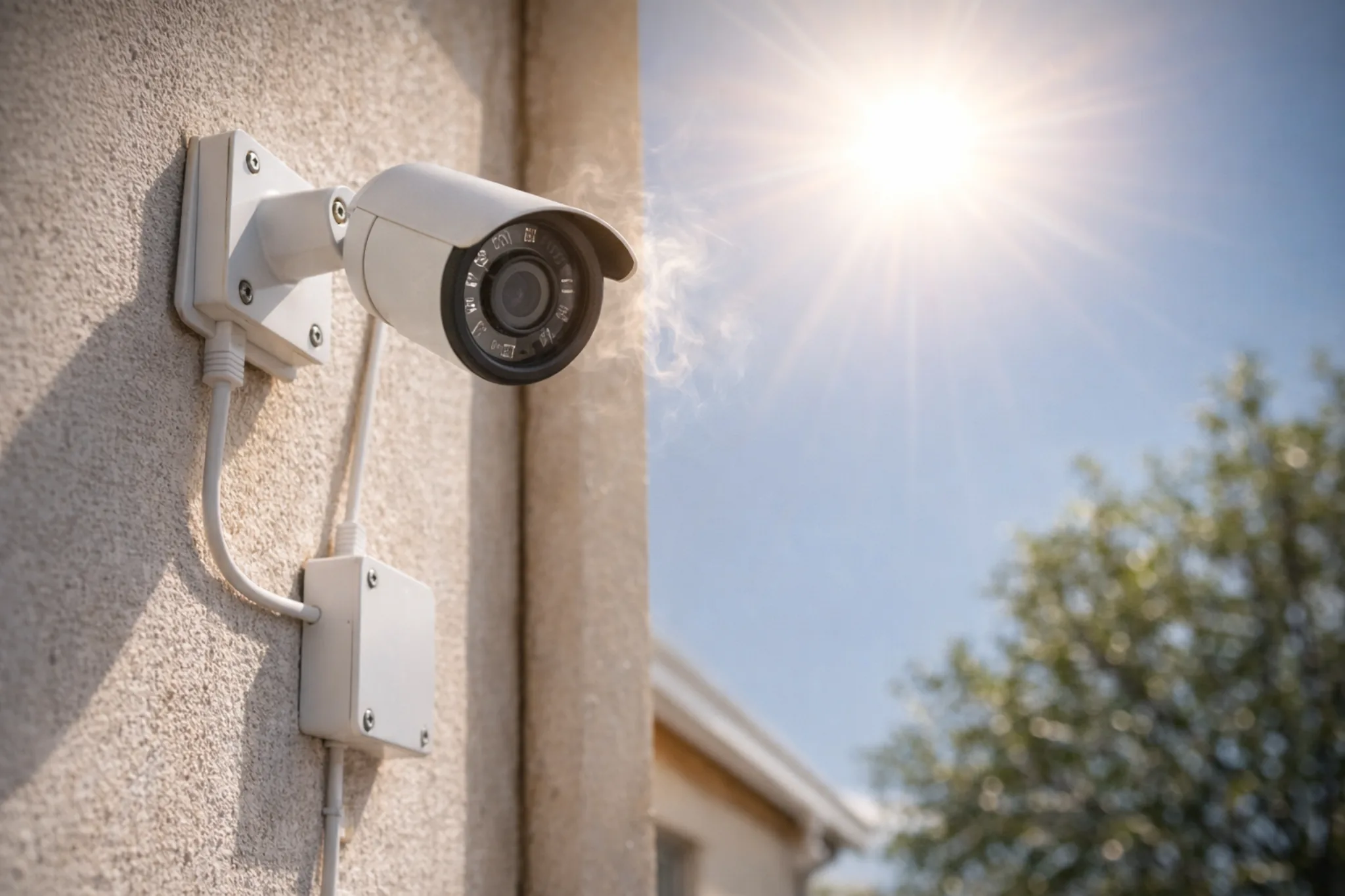 Камера видеонаблюдения и регистратор на столе при диагностике отсутствия изображения