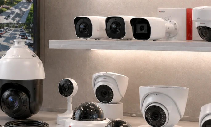 Цилиндрические IP-камеры и оборудование видеонаблюдения на витрине