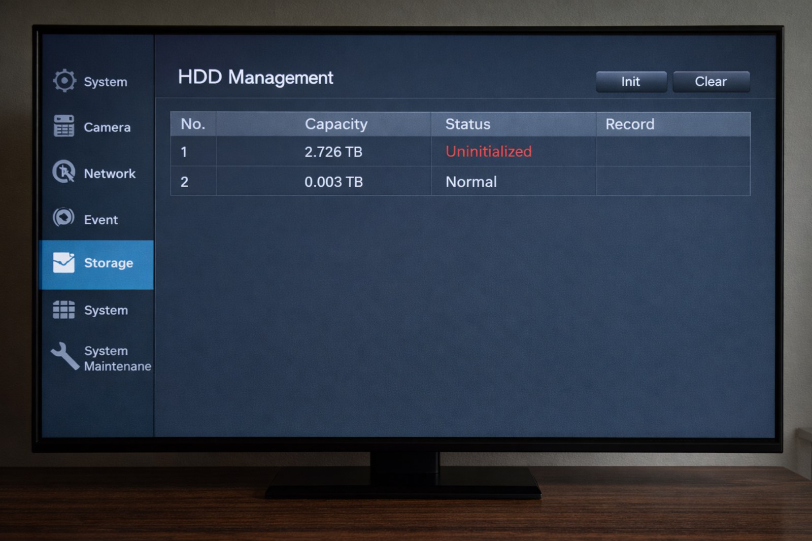экран HDD Management со статусом Uninitialized