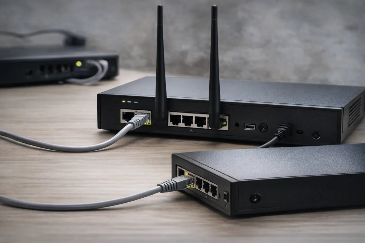 Проверка LAN‑подключения: роутер и видеорегистратор соединены кабелем