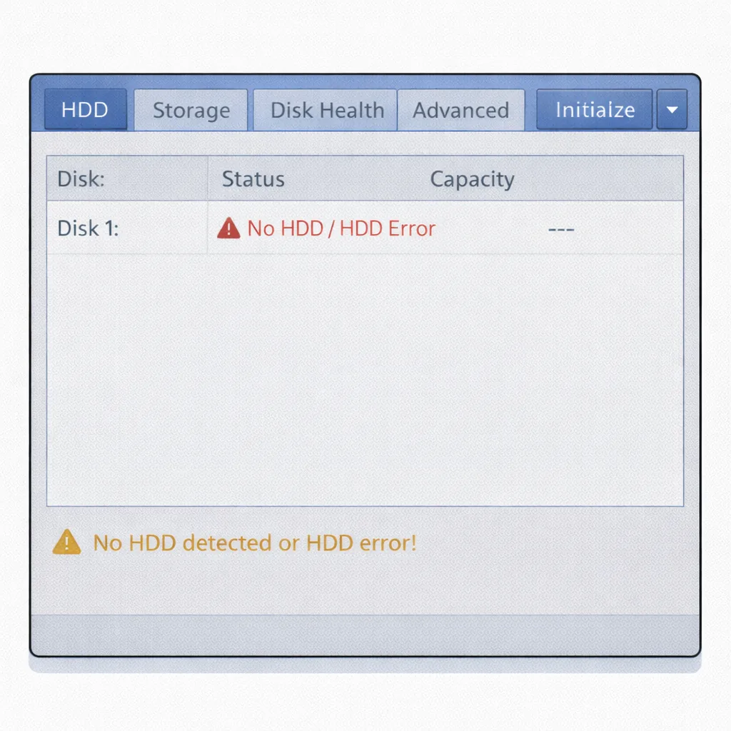Ошибка HDD: регистратор не обнаружил диск или диск неисправен