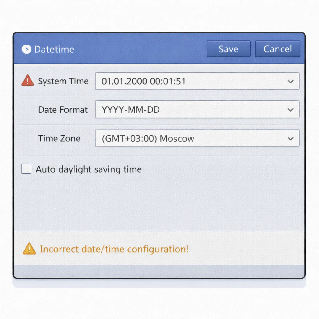 Неверная дата и время в настройках регистратора видеонаблюдения
