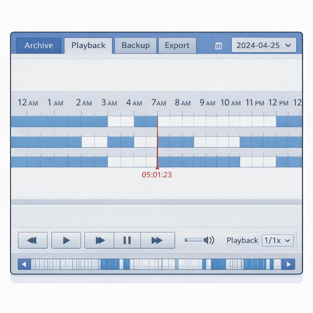 Пропуски записи в архиве видеонаблюдения на временной шкале