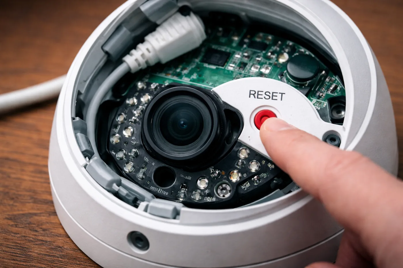 Кнопка Reset внутри купольной камеры